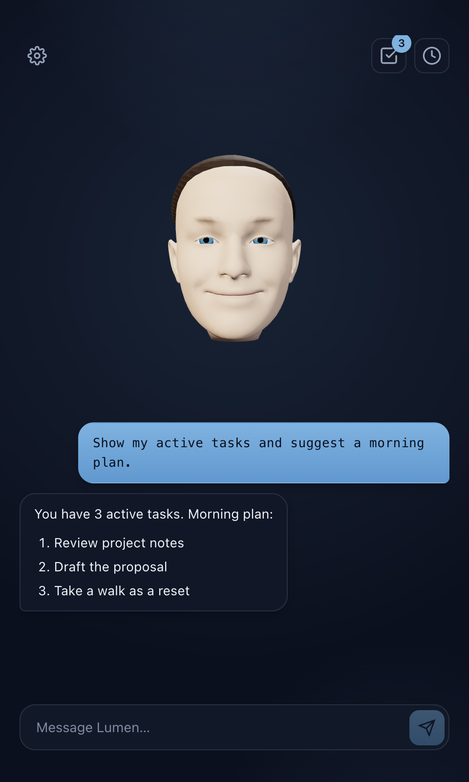 Lumen suggests a morning plan in chat